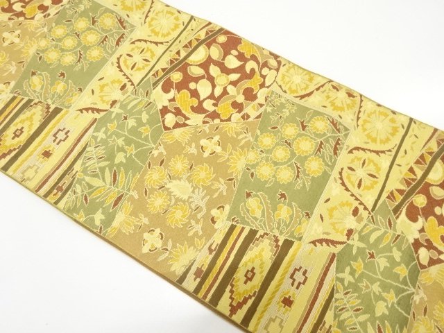 JAPANESE KIMONO / CHIKUZEN HAKATA KIRIBAME STYLE / GEOMETRIC / FLORAL 